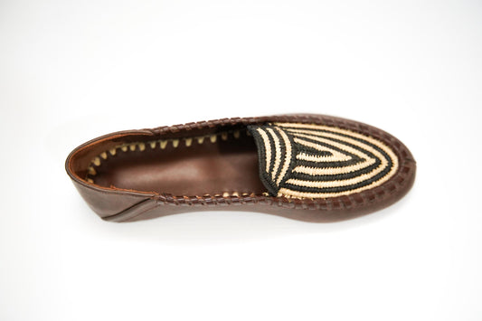 Handmade Moroccan Leather Moccasins with Vibrant Woven Design – Artisan Boho Loafers for Men & Women, Ethically Made Shoe.