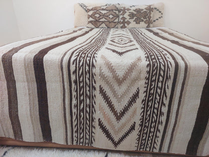 Luxurious Handloomed Beni Ourain Wool Blanket | Natural Undyed Wool | Moroccan Pom Pom Blanket on Edges