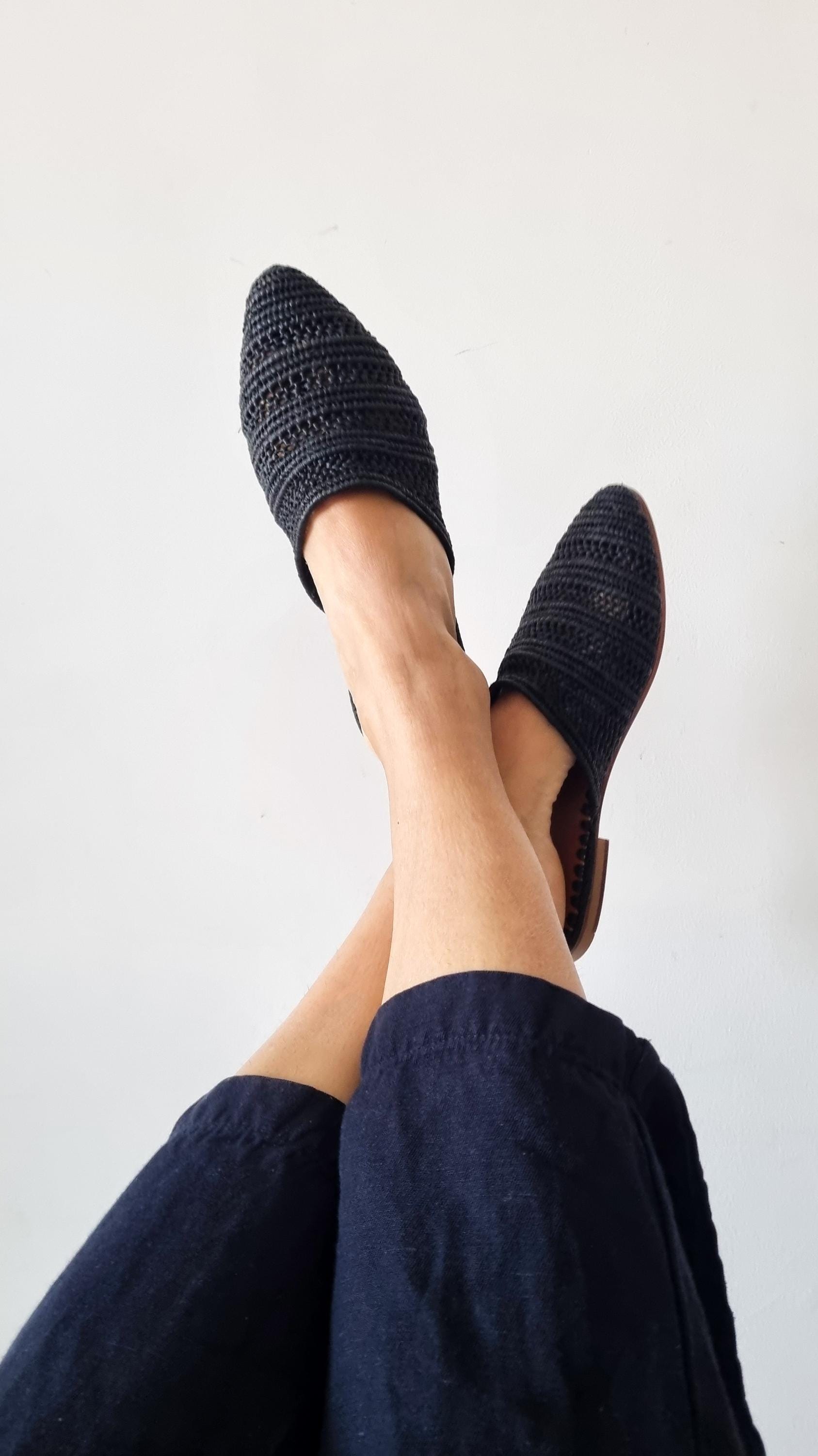Raffia Shoes, Women Raffia Flats, Handmade Shoes, Moroccan Babouch, Summer Slides, Raphia, Ready to Ship
