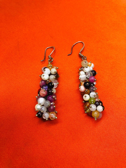 Artisanal Earrings in Multicolored Semi-Precious Stones