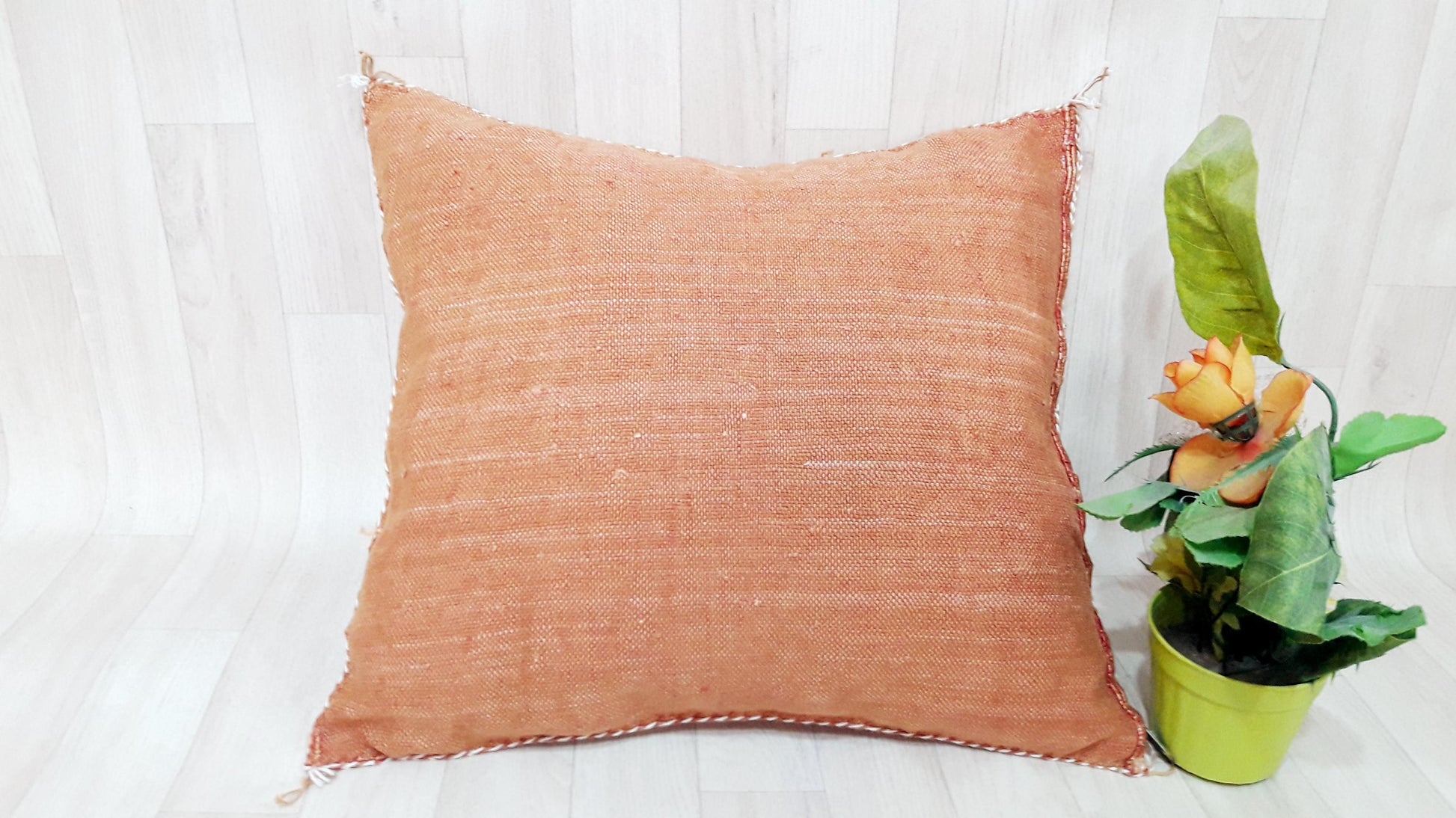 Cactus Silk Cushion Cover - Brown/Orange Sabra Pillow - Handmade Morocco Cushion