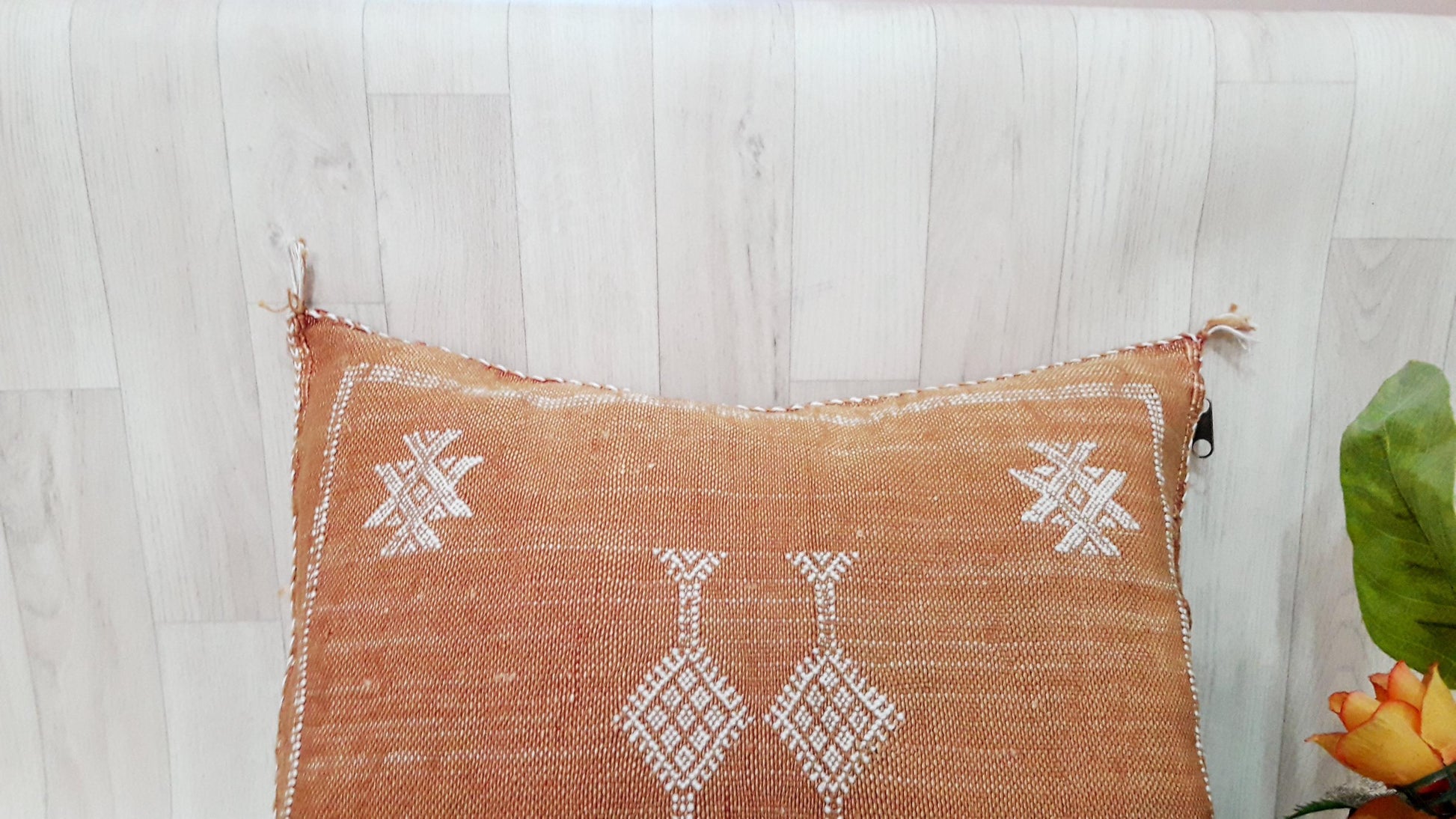 Cactus Silk Cushion Cover - Brown/Orange Sabra Pillow - Handmade Morocco Cushion