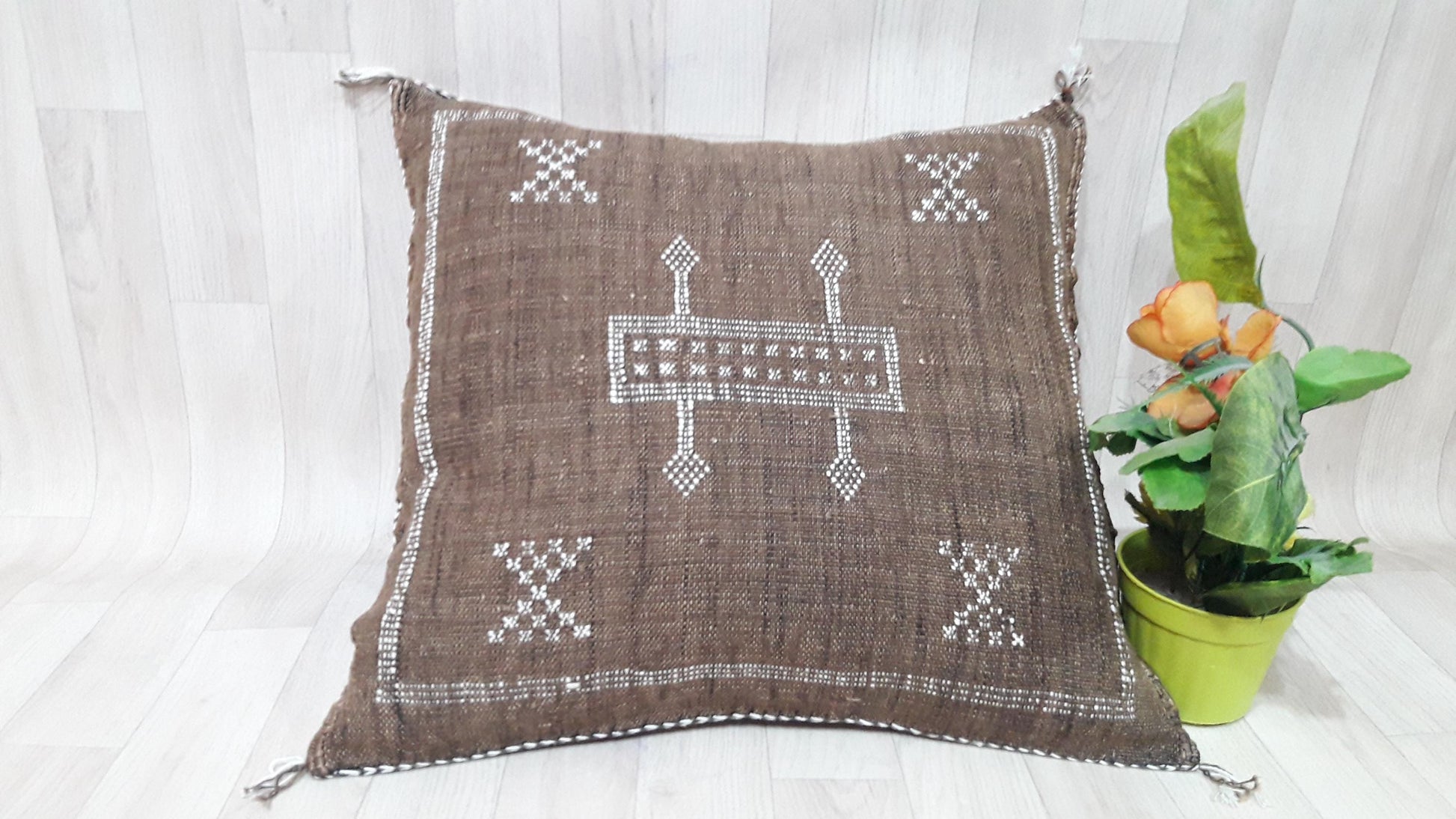 50% off Cream Cactus Silk Pillow, Moroccan Cactus Silk Cushion,Morocco Pillow Handmade Sabra Pillow, Throw Pillow, Decorative Pillow,