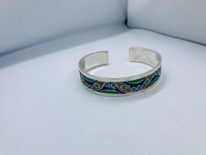 Enameled Silver Bracelet, Handmade Bracelet, Moroccan Berber Bracelet, Modern Bracelet, Traditional Bracelet, Handmade Tuareg Jewelry