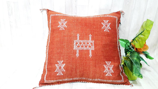 Cactus Silk Pillow Cover, Moroccan Boho Throw Pillow , Hand Woven Berber Pillow, Decorative Sabra Cactus Silk Cushion Cover