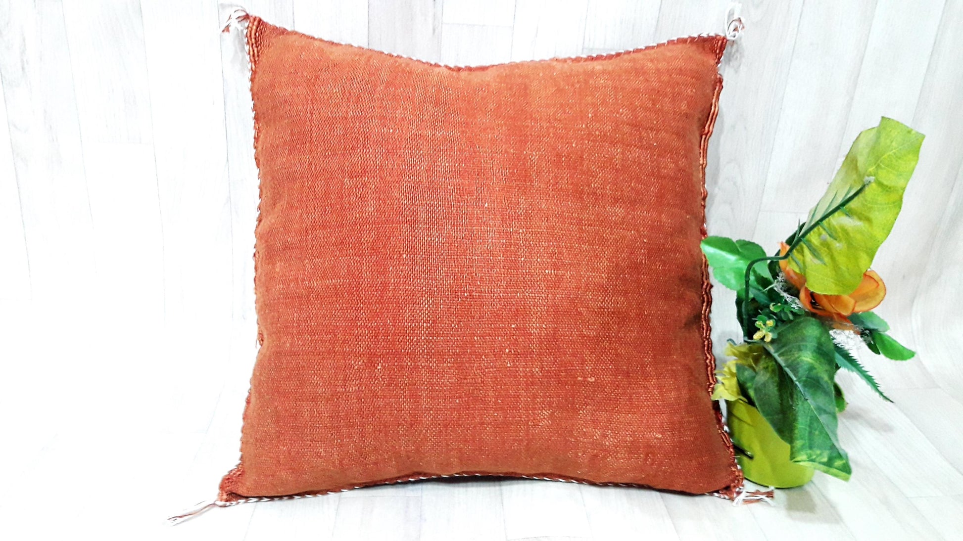 Cactus Silk Pillow Cover, Moroccan Boho Throw Pillow , Hand Woven Berber Pillow, Decorative Sabra Cactus Silk Cushion Cover
