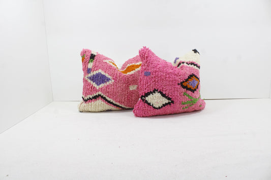 Set of 2 Vintage Moroccan Pillows 100% Wool ,Absolutely Gorgeous Pillow Floor Pillow Moroccan Berber Home Design Handmade Kilim Berber 2P941
