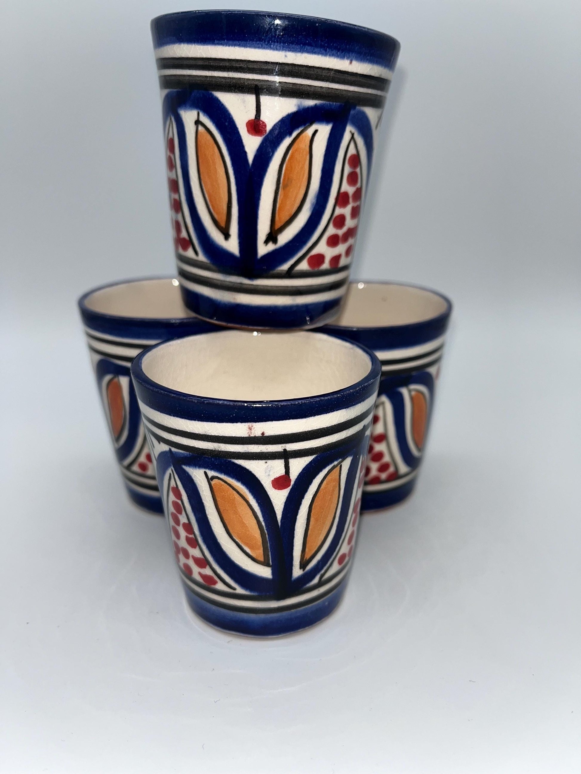 Set of 4 Red Clay Cups - Traditional Moroccan Craftsmanship - Perfect for Tea and Coffee - Beldi Mugs_Cups _Moroccan