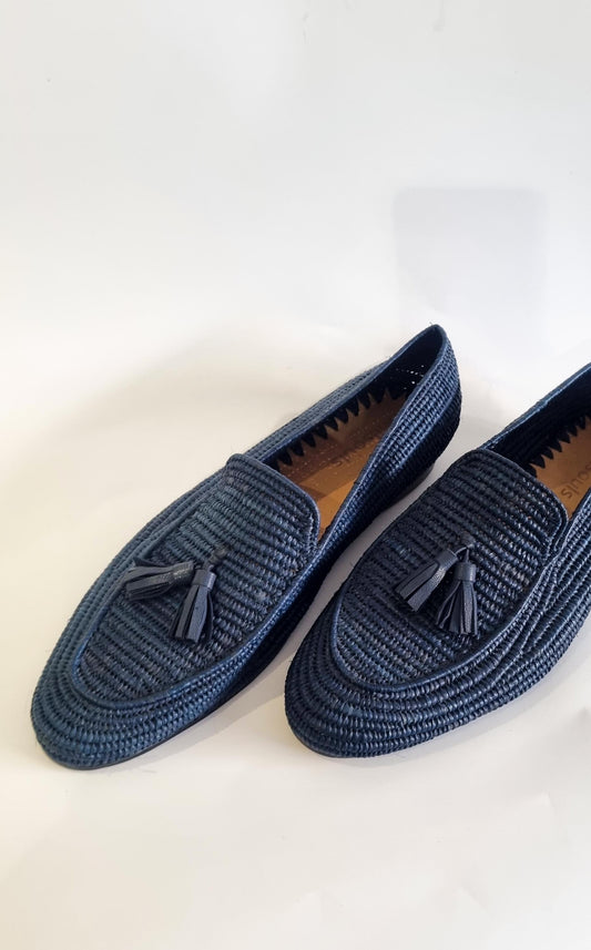 Raffia Men Shoes, Men Loafers, Men Wedding Shoes, Moroccan Men Shoes, Custom Navy Men Loafers