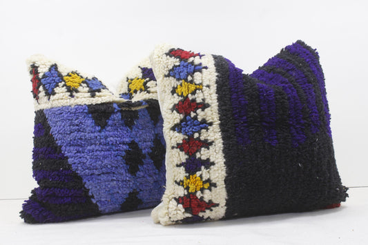 Set of 2 Vintage Moroccan Pillows 100% Wool , Absolutely Gorgeous Pillow Floor Pillow Moroccan Berber Home Design Handmade Kilim Berber