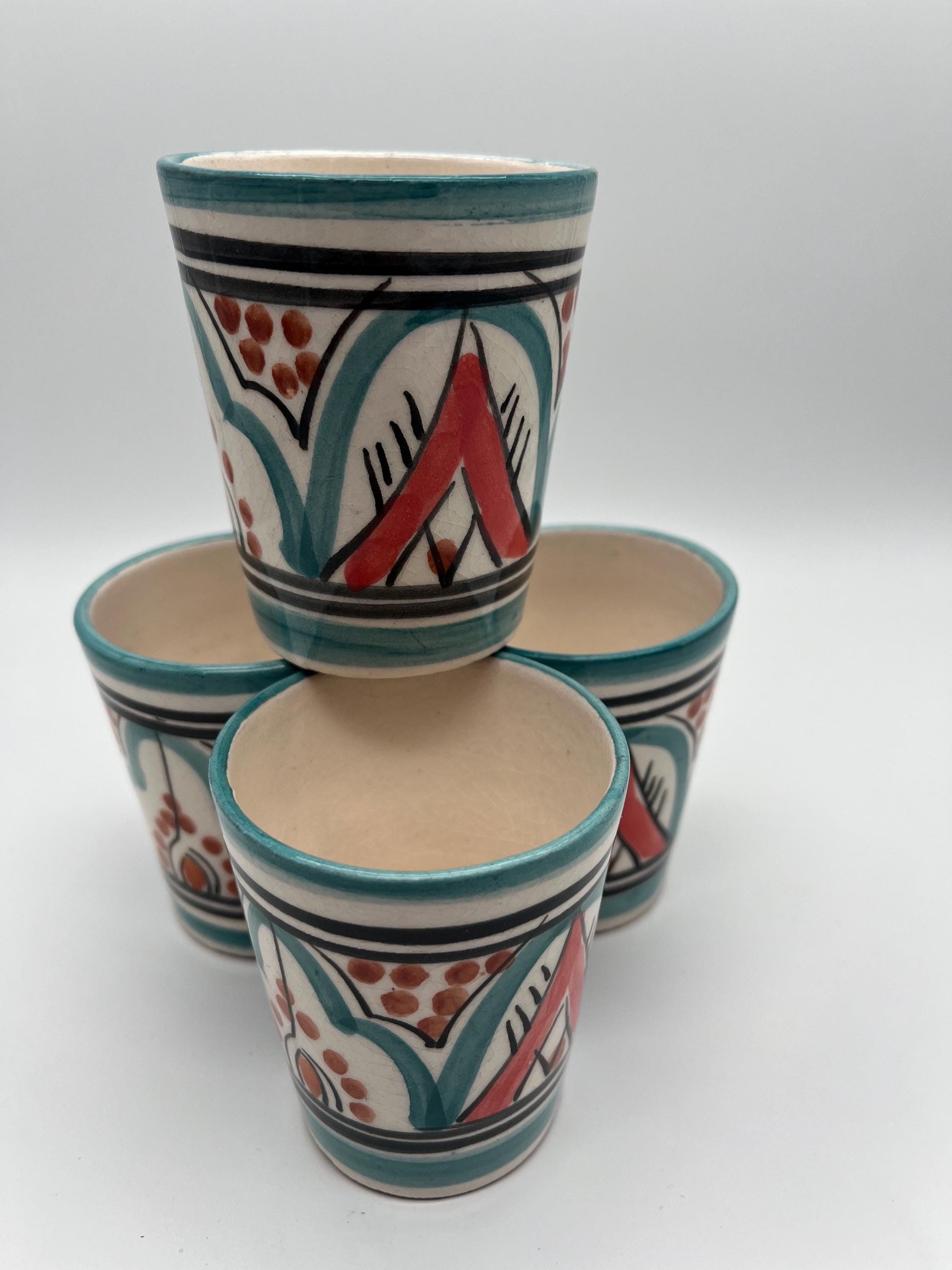 Set of 4 Red Clay Cups - Traditional Moroccan Craftsmanship - Perfect for Tea and Coffee - Beldi Mugs_Cups _Moroccan