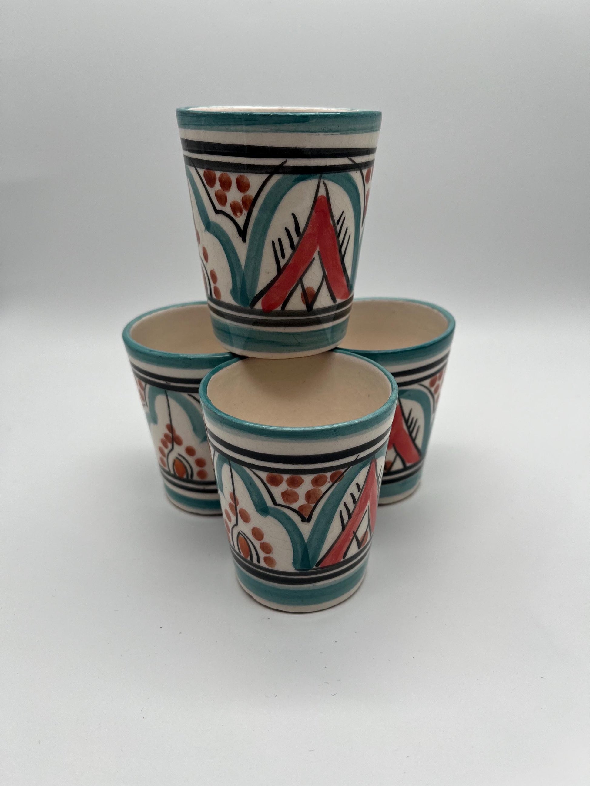 Set of 4 Red Clay Cups - Traditional Moroccan Craftsmanship - Perfect for Tea and Coffee - Beldi Mugs_Cups _Moroccan