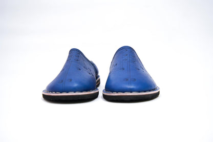 Handmade Moroccan Babouche Leather Slippers for Men, Organic Sheepskin Slip-Ons – Stylish Blue House Shoes