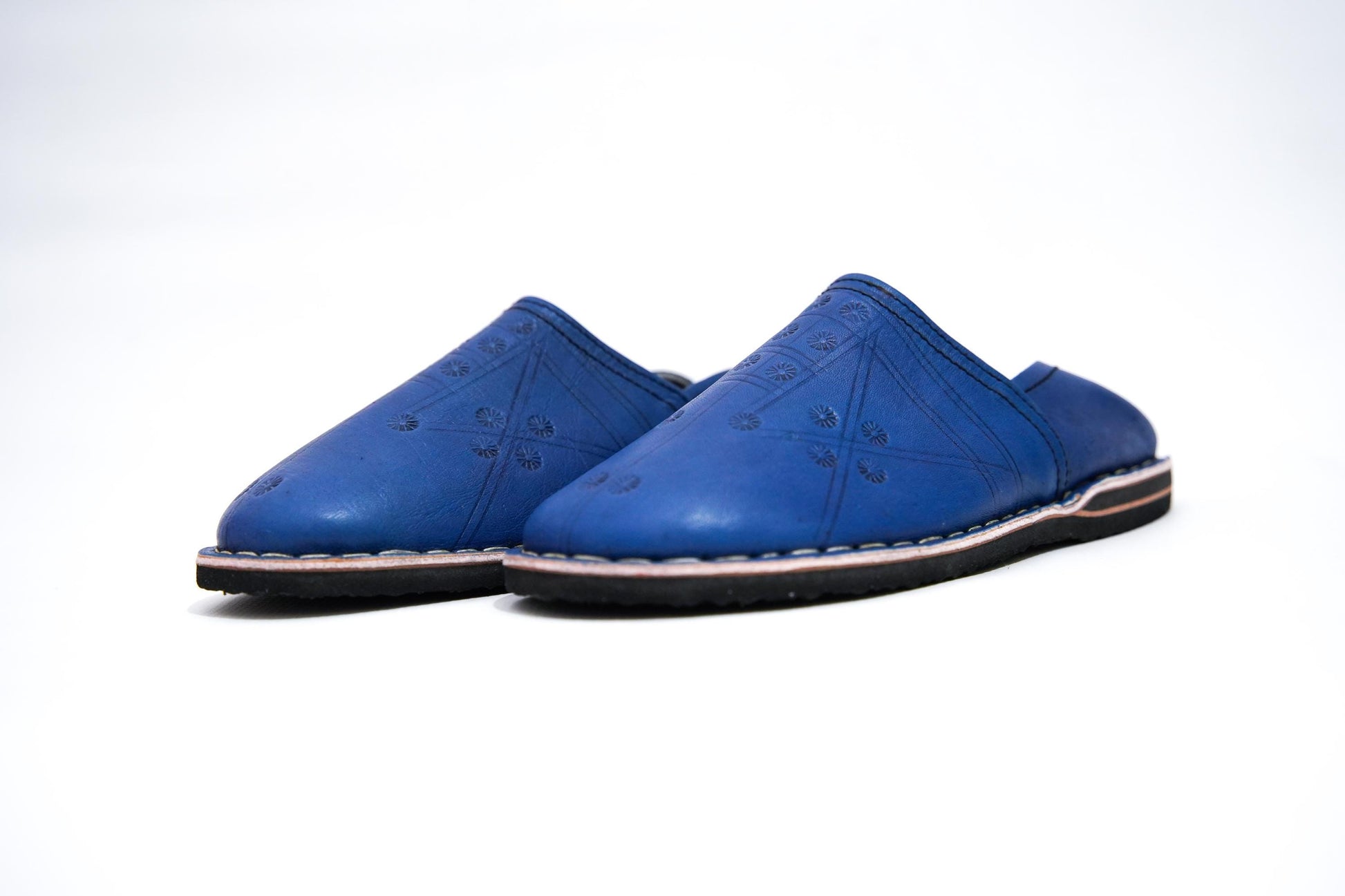Handmade Moroccan Babouche Leather Slippers for Men, Organic Sheepskin Slip-Ons – Stylish Blue House Shoes