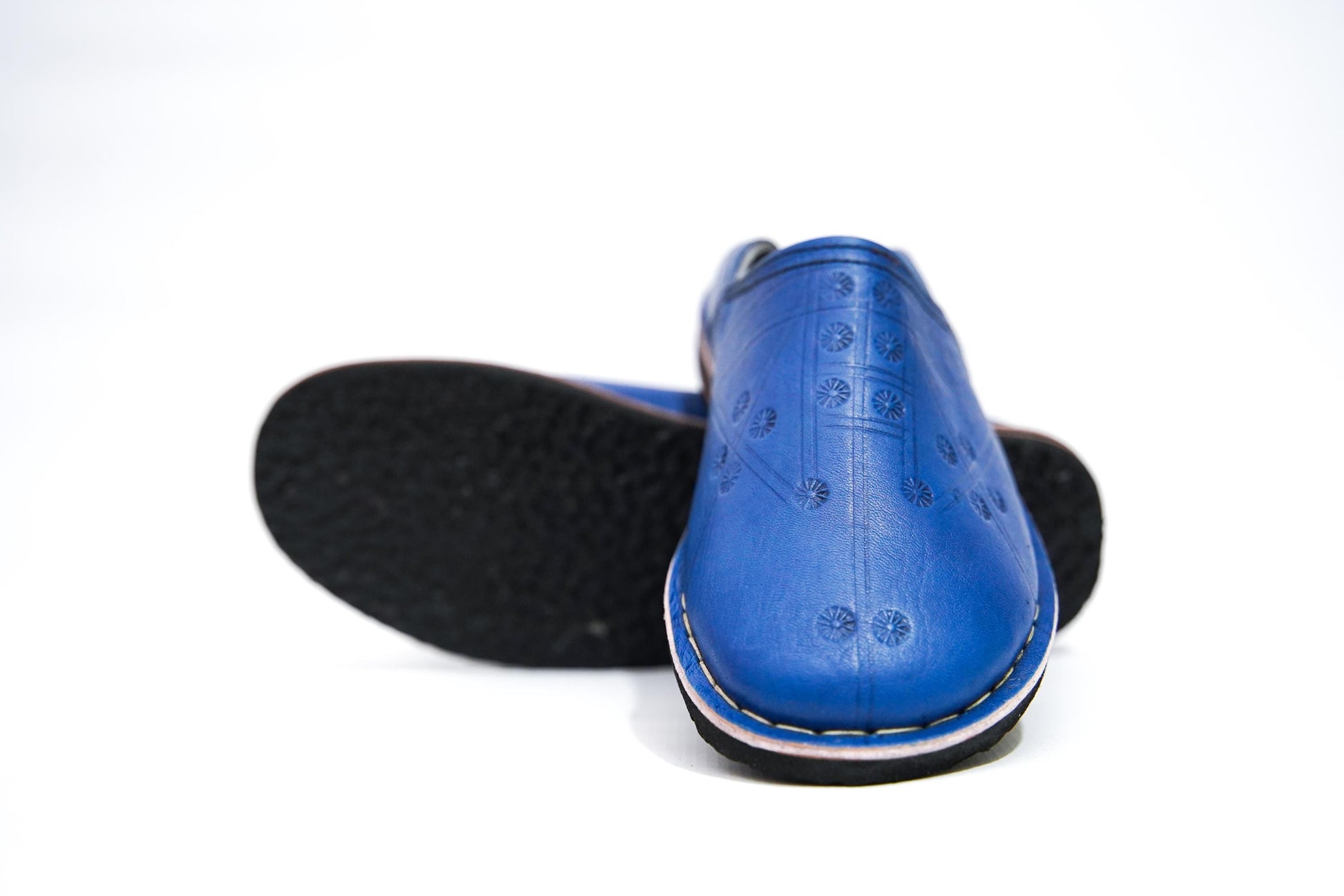 Handmade Moroccan Babouche Leather Slippers for Men, Organic Sheepskin Slip-Ons – Stylish Blue House Shoes