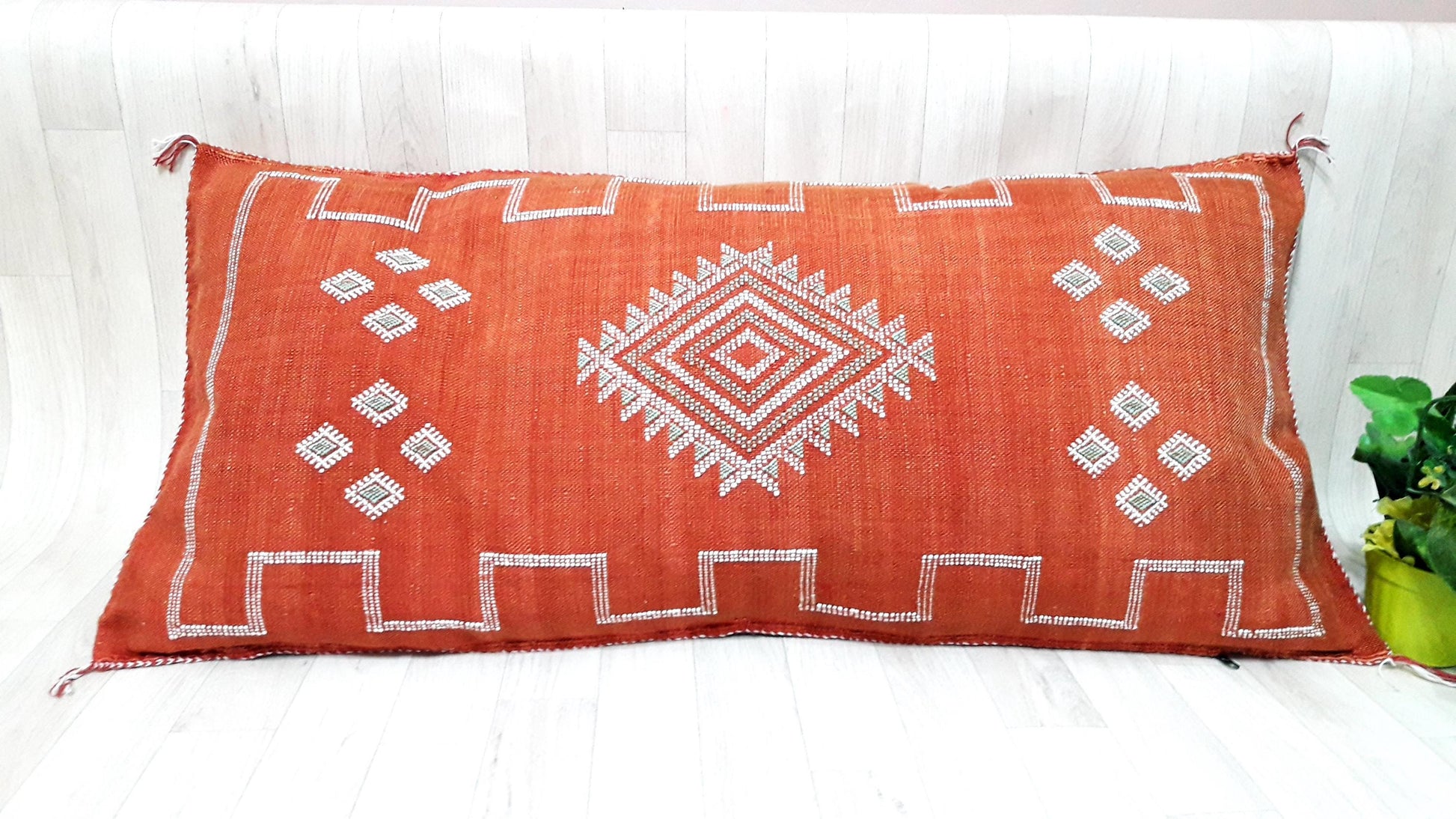 Cactus Silk Cushion Cover - Red/Orange Sabra Pillow - Handmade Morocco Cushion . Moroccan Sabra Cushion
