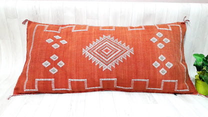 Cactus Silk Cushion Cover - Red/Orange Sabra Pillow - Handmade Morocco Cushion . Moroccan Sabra Cushion