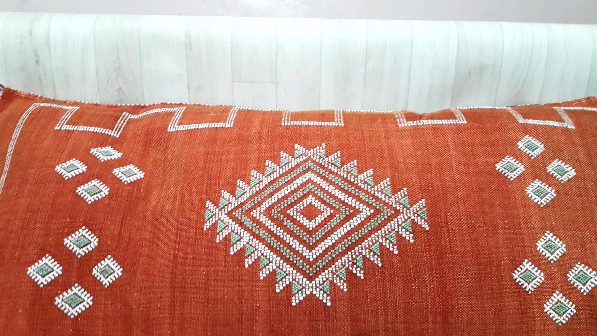 Cactus Silk Cushion Cover - Red/Orange Sabra Pillow - Handmade Morocco Cushion . Moroccan Sabra Cushion