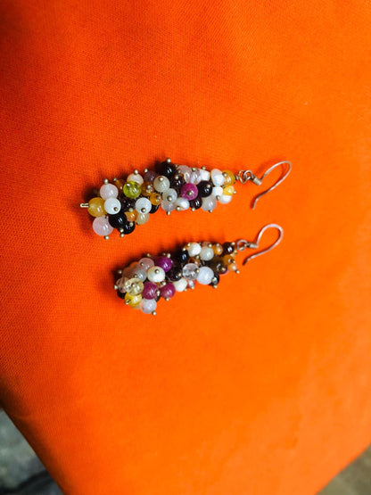 Artisanal Earrings in Multicolored Semi-Precious Stones