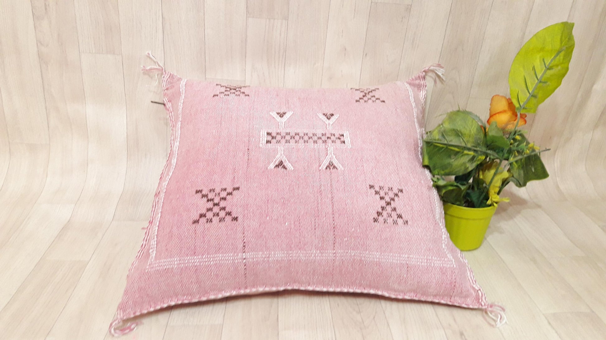 Cactus Silk Pillow, Moroccan Sabra Cushion, Handmade Cactus Silk Pillow, Berber Sabra Cushion, Pillow Throw, Moroccan Lumbar Sabra Cushion