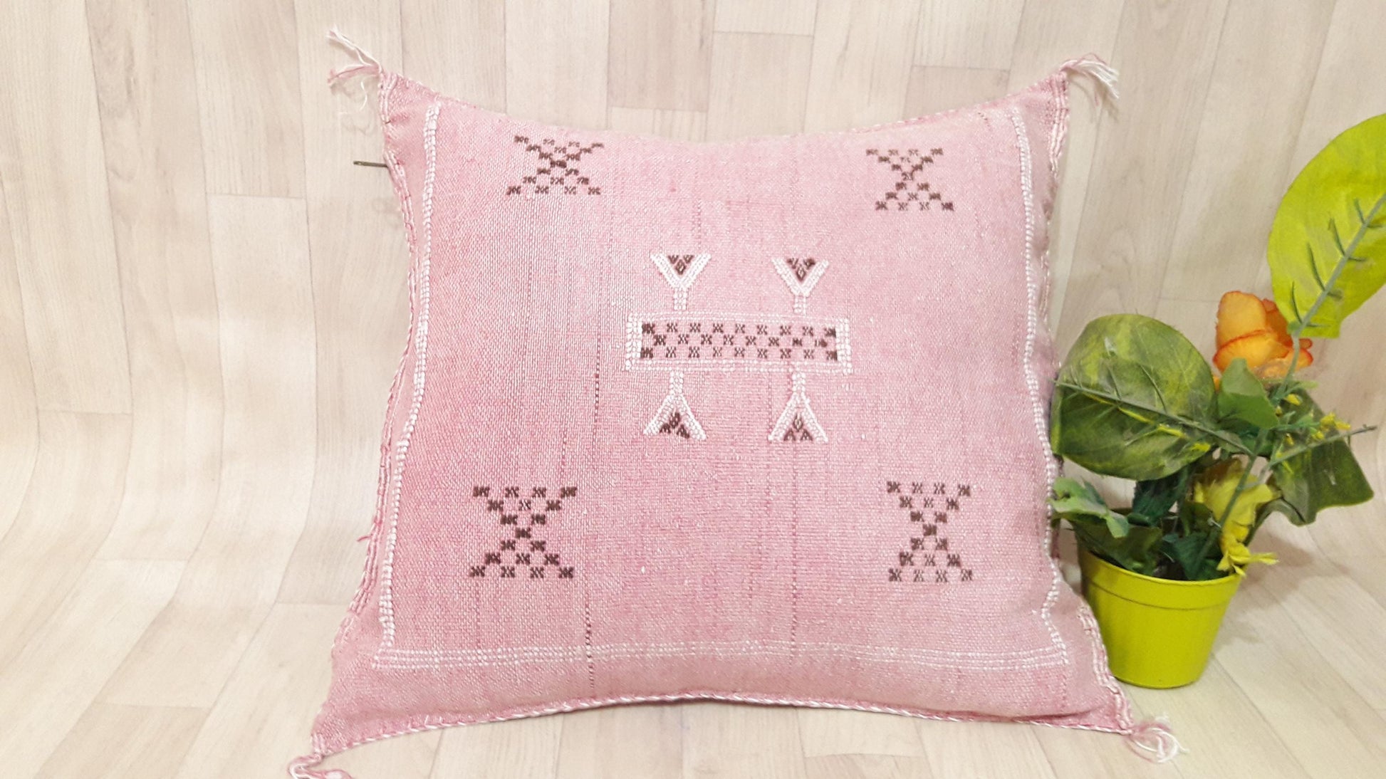 Cactus Silk Pillow, Moroccan Sabra Cushion, Handmade Cactus Silk Pillow, Berber Sabra Cushion, Pillow Throw, Moroccan Lumbar Sabra Cushion