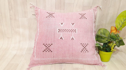 Cactus Silk Pillow, Moroccan Sabra Cushion, Handmade Cactus Silk Pillow, Berber Sabra Cushion, Pillow Throw, Moroccan Lumbar Sabra Cushion