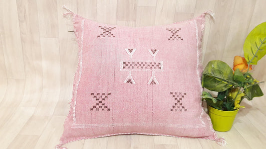 Cactus Silk Pillow, Moroccan Sabra Cushion, Handmade Cactus Silk Pillow, Berber Sabra Cushion, Pillow Throw, Moroccan Lumbar Sabra Cushion