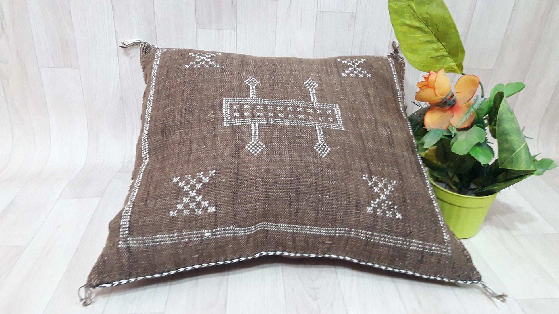 50% off Cream Cactus Silk Pillow, Moroccan Cactus Silk Cushion,Morocco Pillow Handmade Sabra Pillow, Throw Pillow, Decorative Pillow,