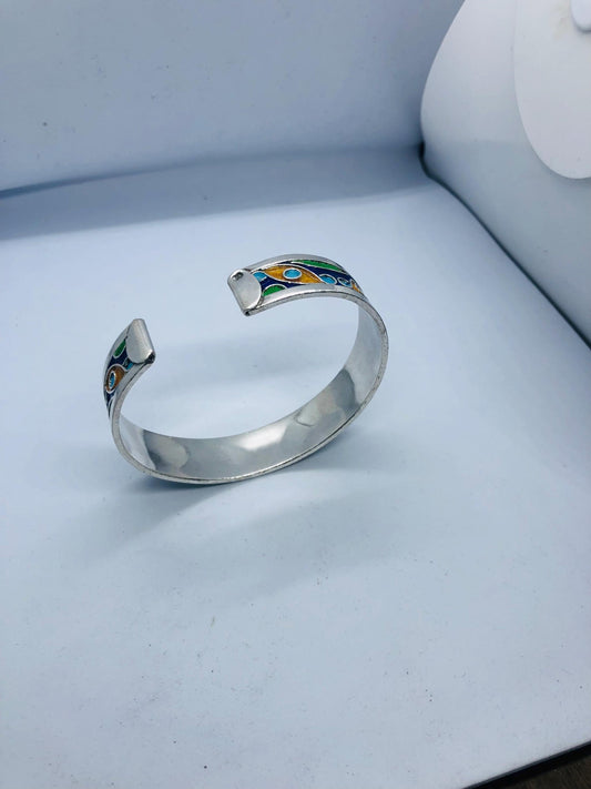Enameled Silver Bracelet, Handmade Bracelet, Moroccan Berber Bracelet, Modern Bracelet, Traditional Bracelet, Handmade Tuareg Jewelry