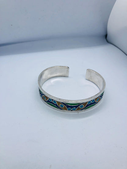 Enameled Silver Bracelet, Handmade Bracelet, Moroccan Berber Bracelet, Modern Bracelet, Traditional Bracelet, Handmade Tuareg Jewelry