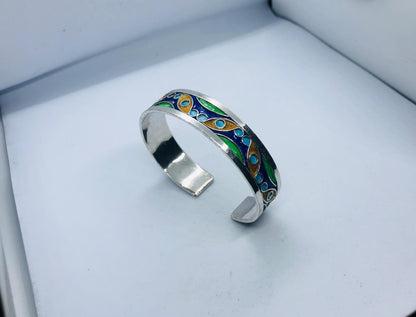Enameled Silver Bracelet, Handmade Bracelet, Moroccan Berber Bracelet, Modern Bracelet, Traditional Bracelet, Handmade Tuareg Jewelry