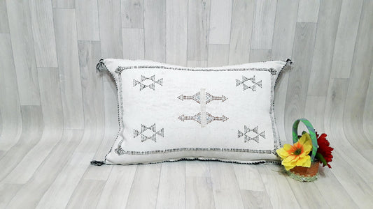 White Cactus Silk Pillow Cover, Moroccan Sabra Cushion Cover , Morocco Handmade Pillow, Sabra Cactus Silk Cushion,Home Decor