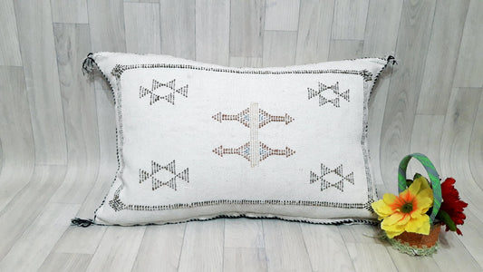 White Cactus Silk Pillow Cover, Moroccan Sabra Cushion Cover , Morocco Handmade Pillow, Sabra Cactus Silk Cushion,Home Decor