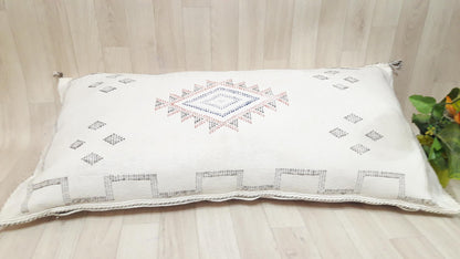 WHITE Cactus Silk Pillow Cover, Moroccan Boho Throw Pillow , Hand Woven Berber Pillow, Sabra Cactus Silk Cushion Cover,Pillow,Cushion