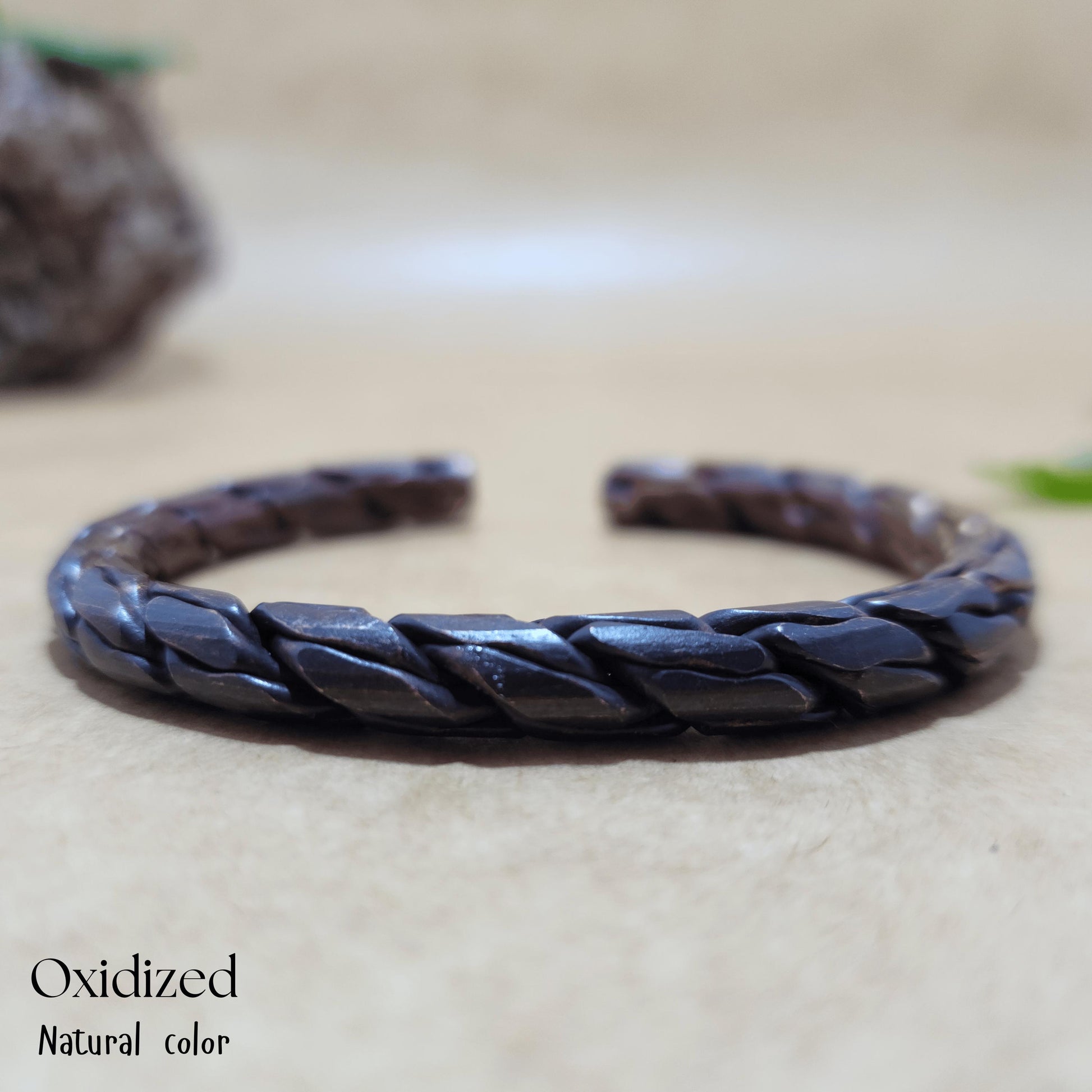Heavy Oxidised Copper Bracelet – Thick Handforged Viking Bangle, Rugged Black Metal Cuff for Men, Adjustable Rustic Bracelet, Gift for Him