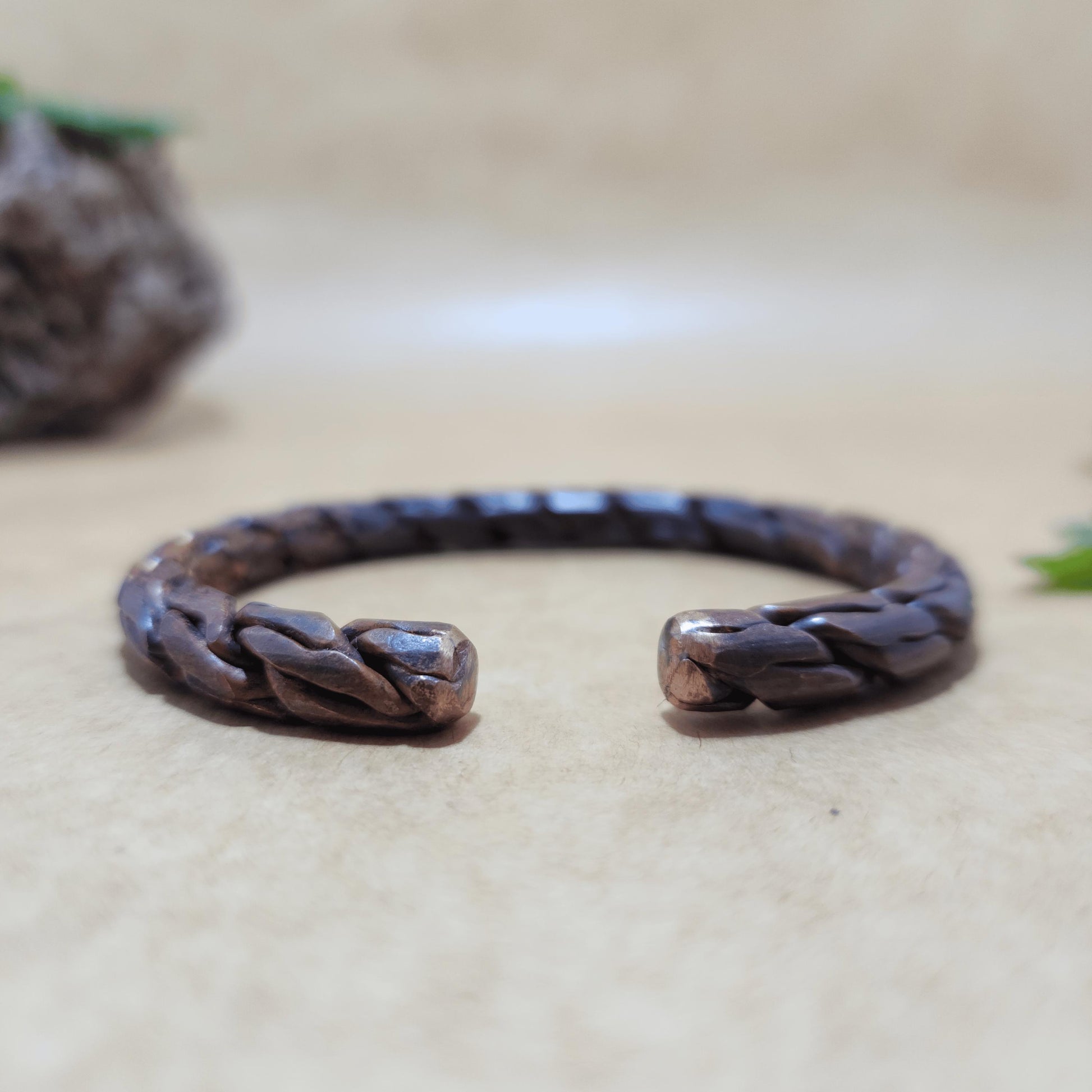 Heavy Oxidised Copper Bracelet – Thick Handforged Viking Bangle, Rugged Black Metal Cuff for Men, Adjustable Rustic Bracelet, Gift for Him