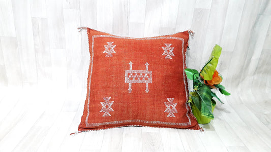 Cactus Silk Pillow Cover, Moroccan Boho Throw Pillow , Hand Woven Berber Pillow, Decorative Sabra Cactus Silk Cushion Cover