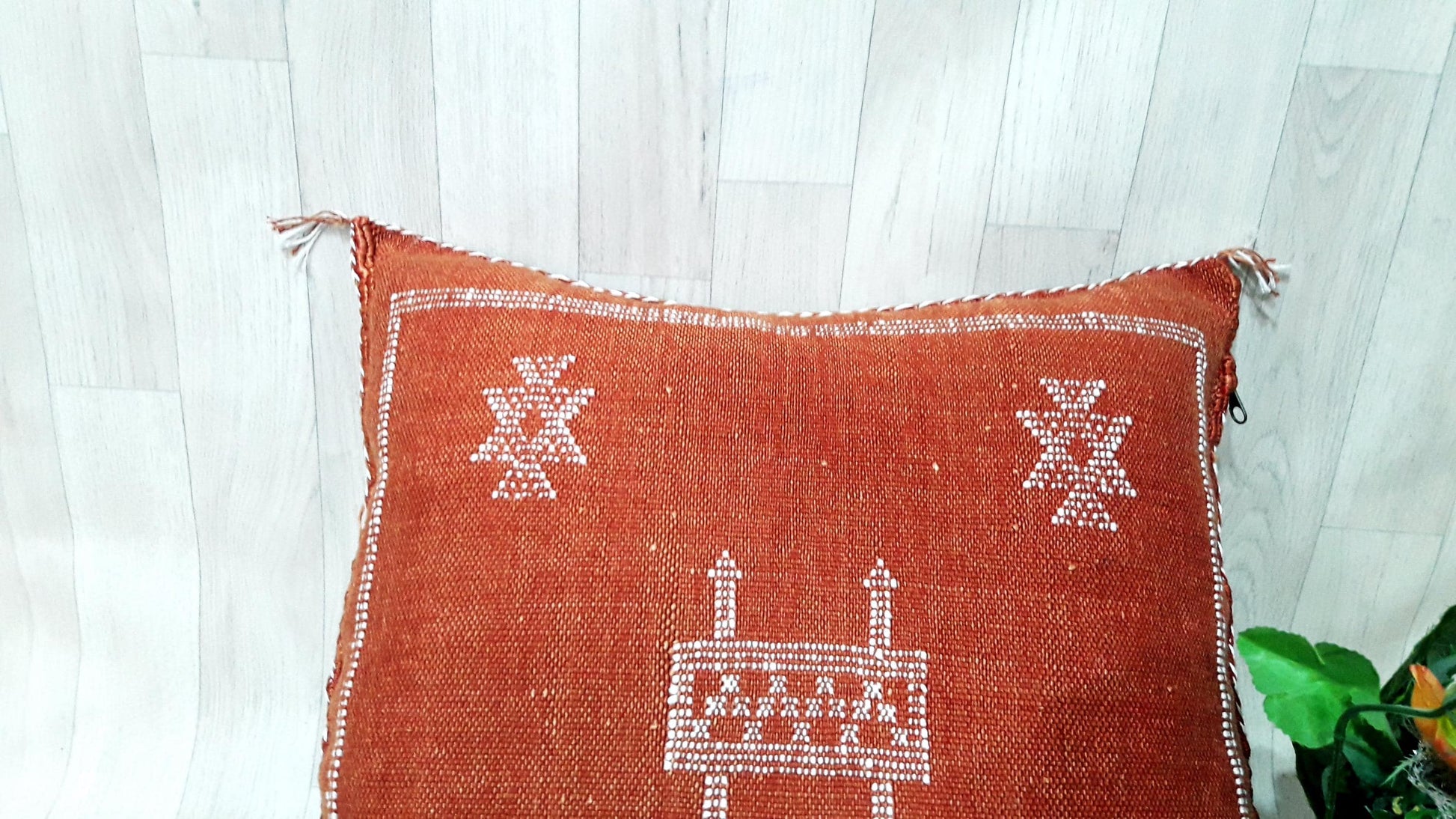 Cactus Silk Pillow Cover, Moroccan Boho Throw Pillow , Hand Woven Berber Pillow, Decorative Sabra Cactus Silk Cushion Cover