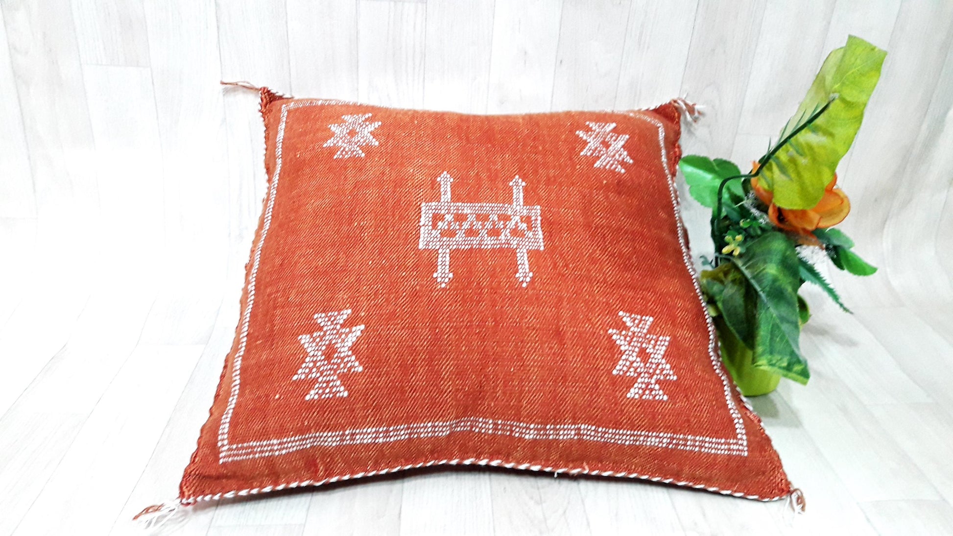 Cactus Silk Pillow Cover, Moroccan Boho Throw Pillow , Hand Woven Berber Pillow, Decorative Sabra Cactus Silk Cushion Cover