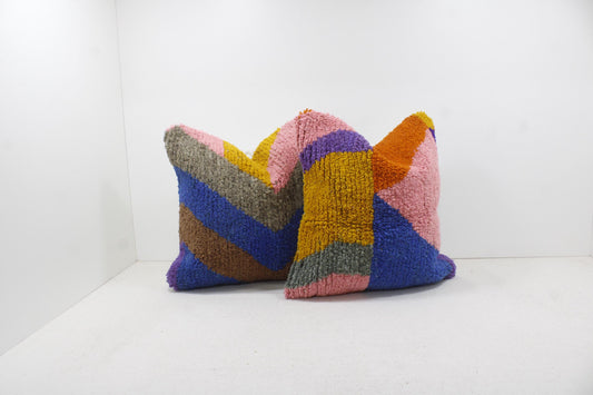 Set of 2 Vintage Moroccan Pillows 100% Wool,Absolutely Gorgeous Pillow Floor Pillow Moroccan Berber Home Design Handmade Kilim Berber 2P1137