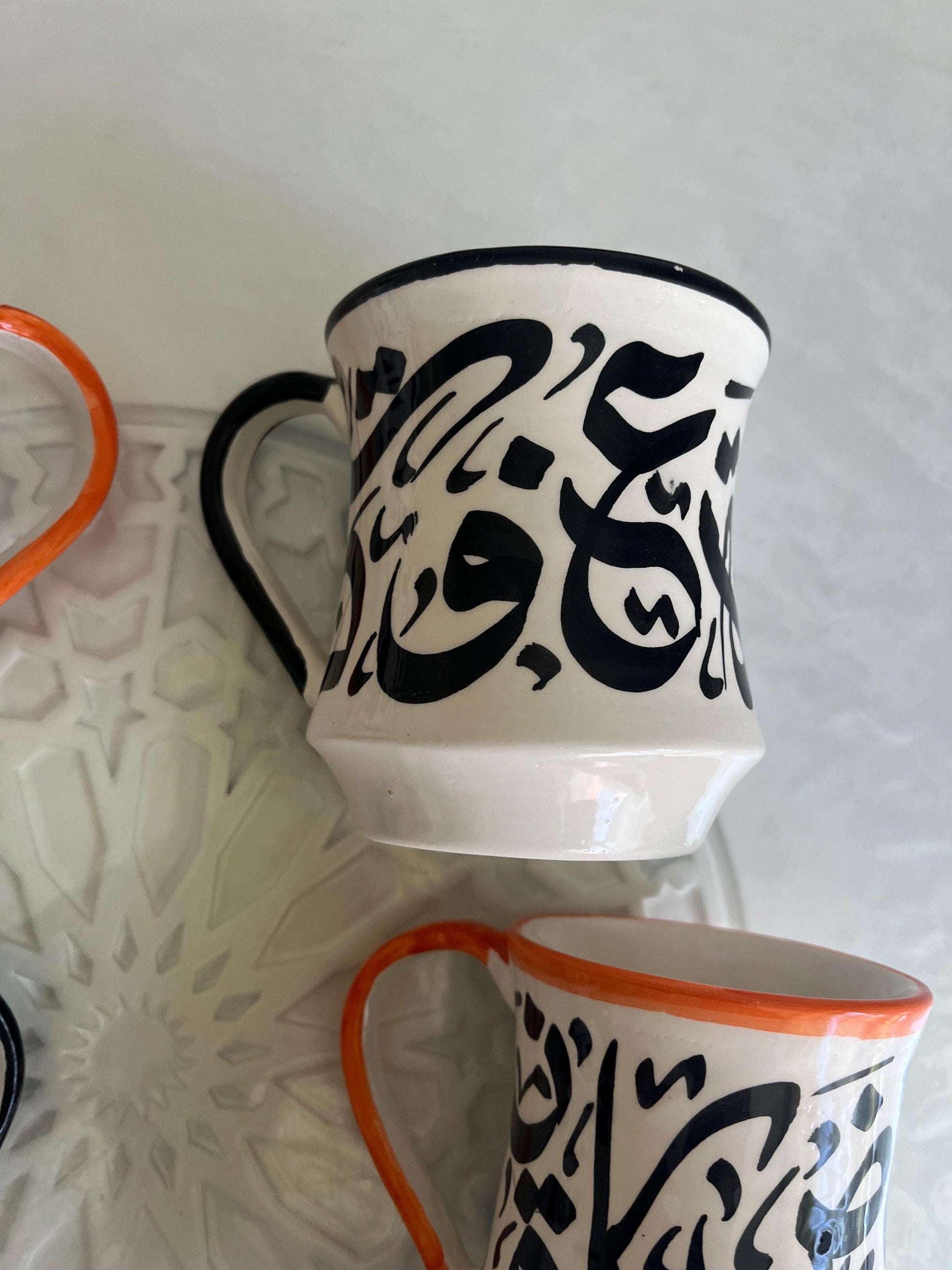 Mugs with Arabic Writing, Calligraphy Colorful Mugs, Beldi Moroccan Mugs