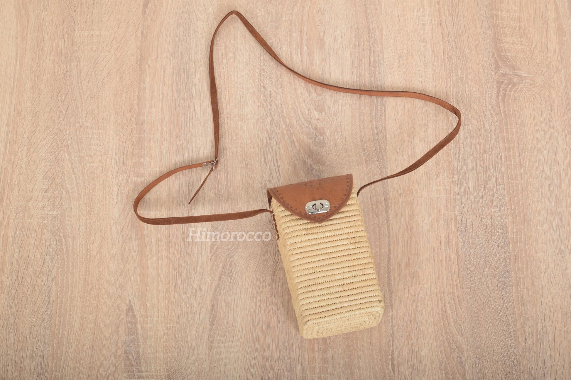 Woven Straw Bag with Leather Strap - Straw Crossbody Bag