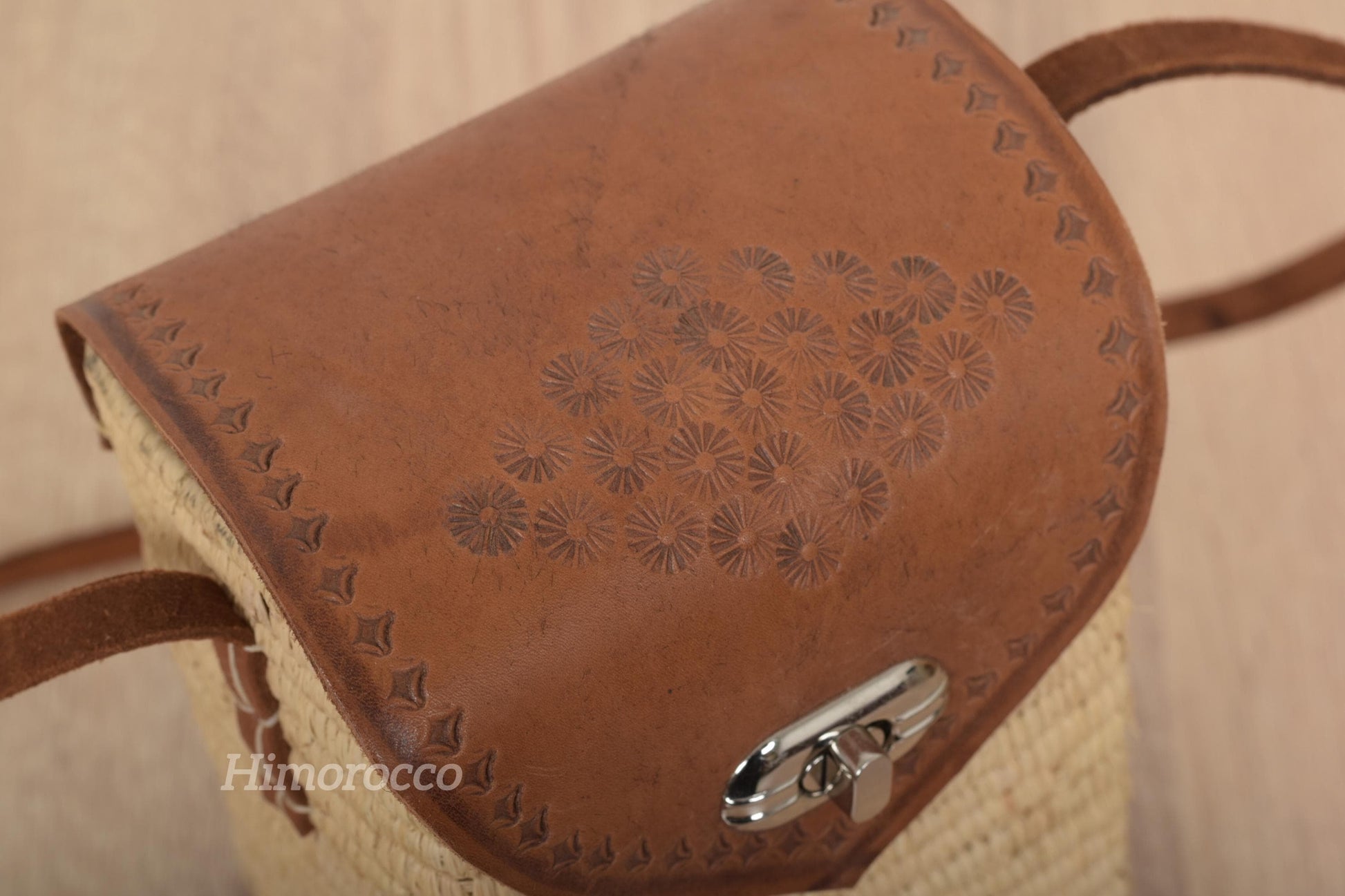 Woven Straw Bag with Leather Strap - Straw Crossbody Bag