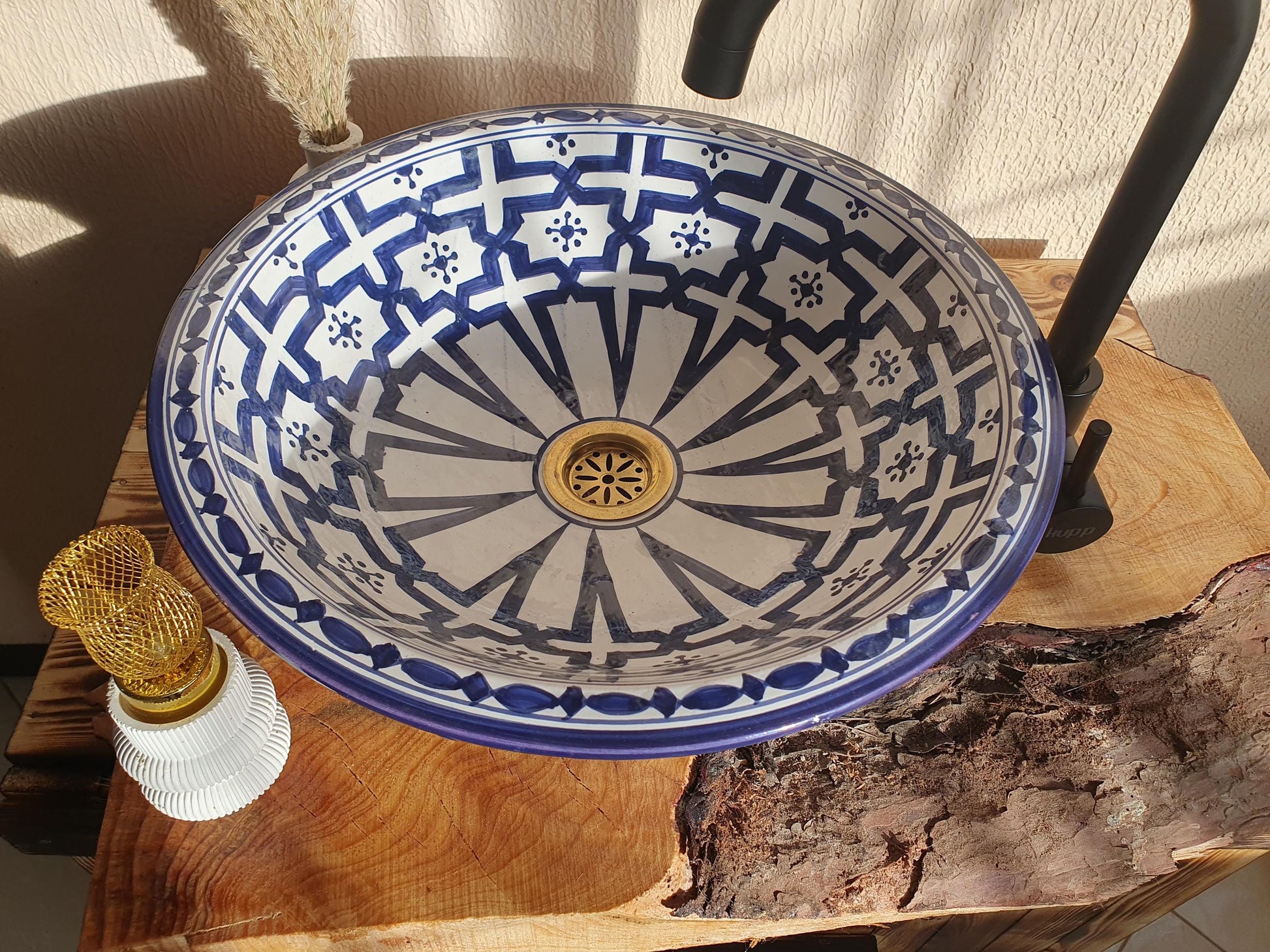 Blue Ceramic Bathroom Sink - Moroccan Bathroom Washbasin +Free Gifts