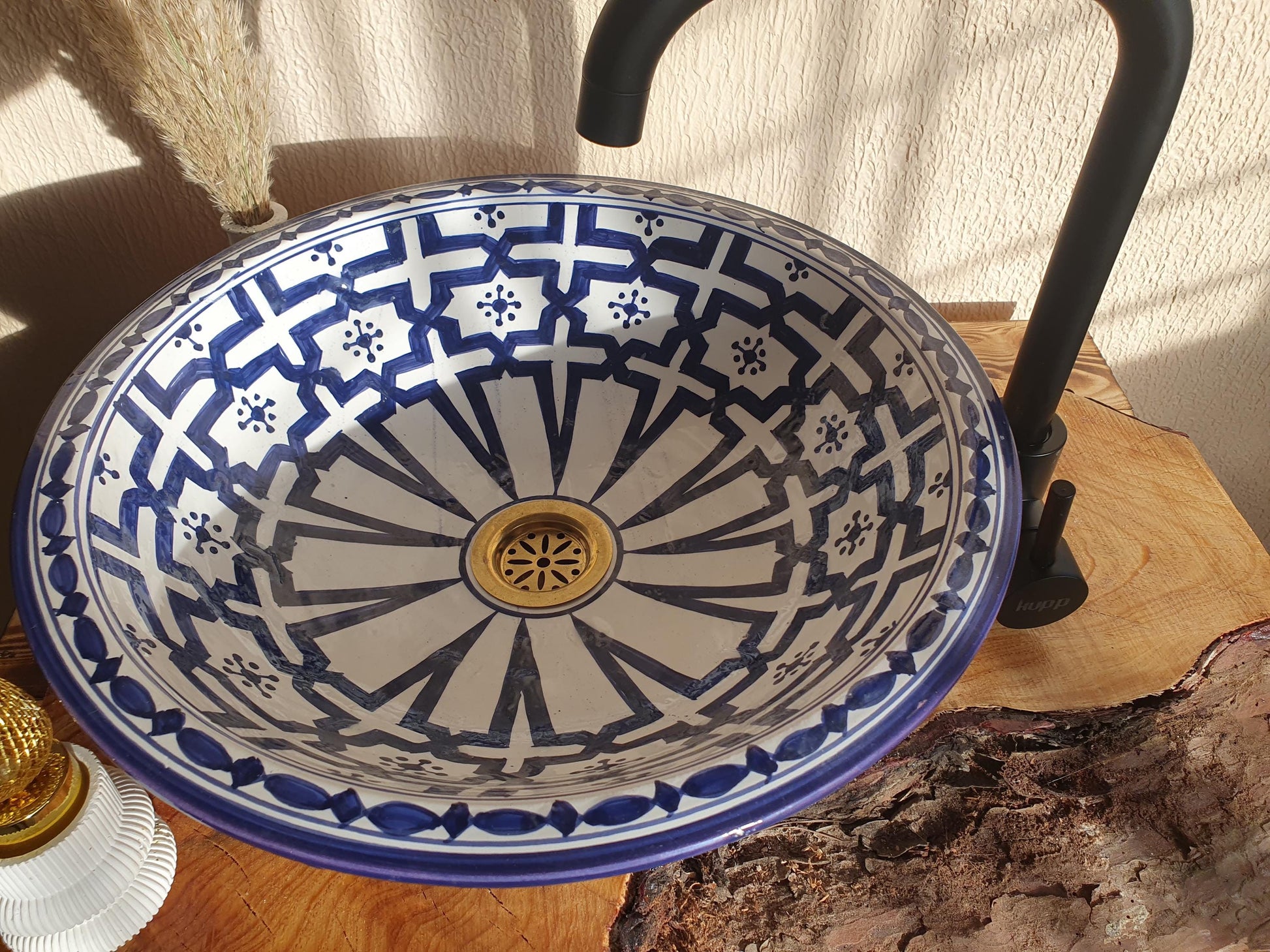 Blue Ceramic Bathroom Sink - Moroccan Bathroom Washbasin +Free Gifts