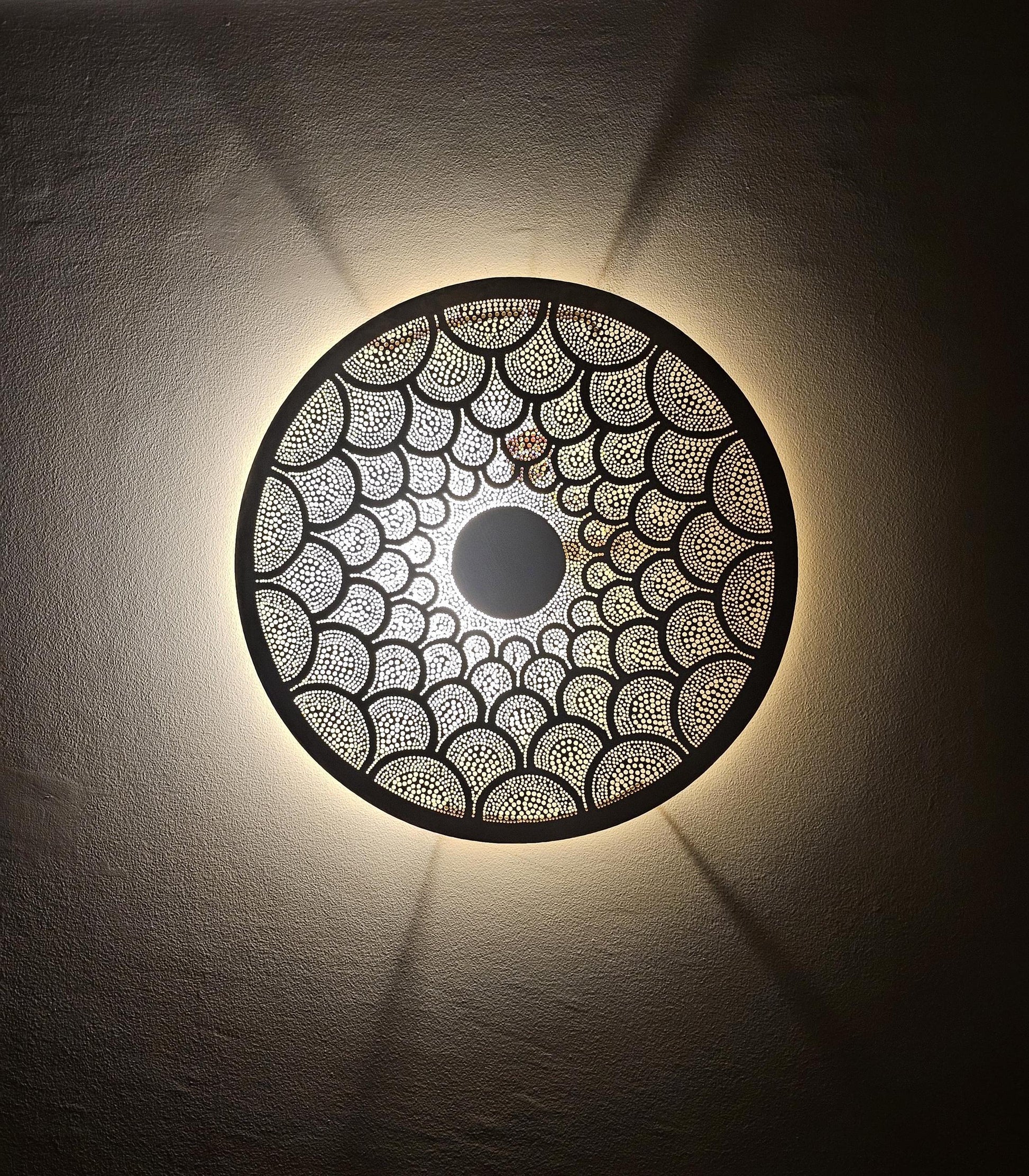 Moroccan round Brass Wall Sconce, Brass Wall Lamp