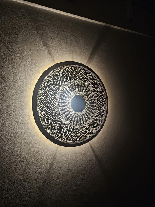Moroccan round Brass Wall Sconce, Brass Wall Lamp