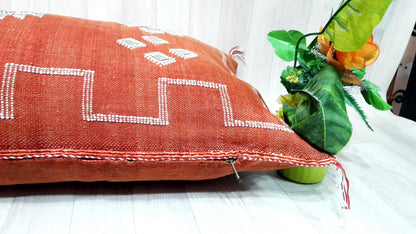 Cactus Silk Cushion Cover - Red/Orange Sabra Pillow - Handmade Morocco Cushion . Moroccan Sabra Cushion