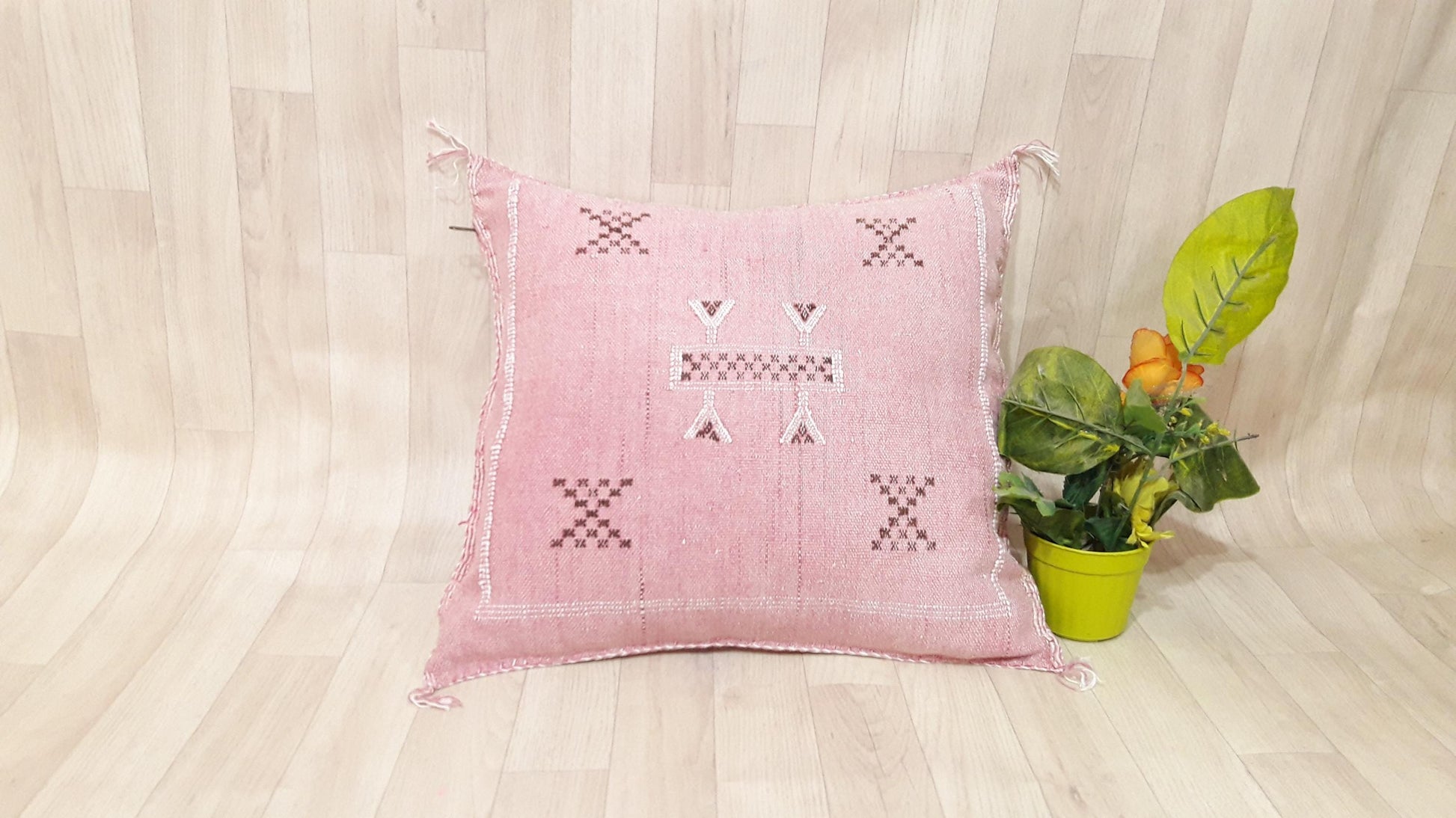 Cactus Silk Pillow, Moroccan Sabra Cushion, Handmade Cactus Silk Pillow, Berber Sabra Cushion, Pillow Throw, Moroccan Lumbar Sabra Cushion