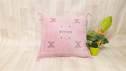 Cactus Silk Pillow, Moroccan Sabra Cushion, Handmade Cactus Silk Pillow, Berber Sabra Cushion, Pillow Throw, Moroccan Lumbar Sabra Cushion